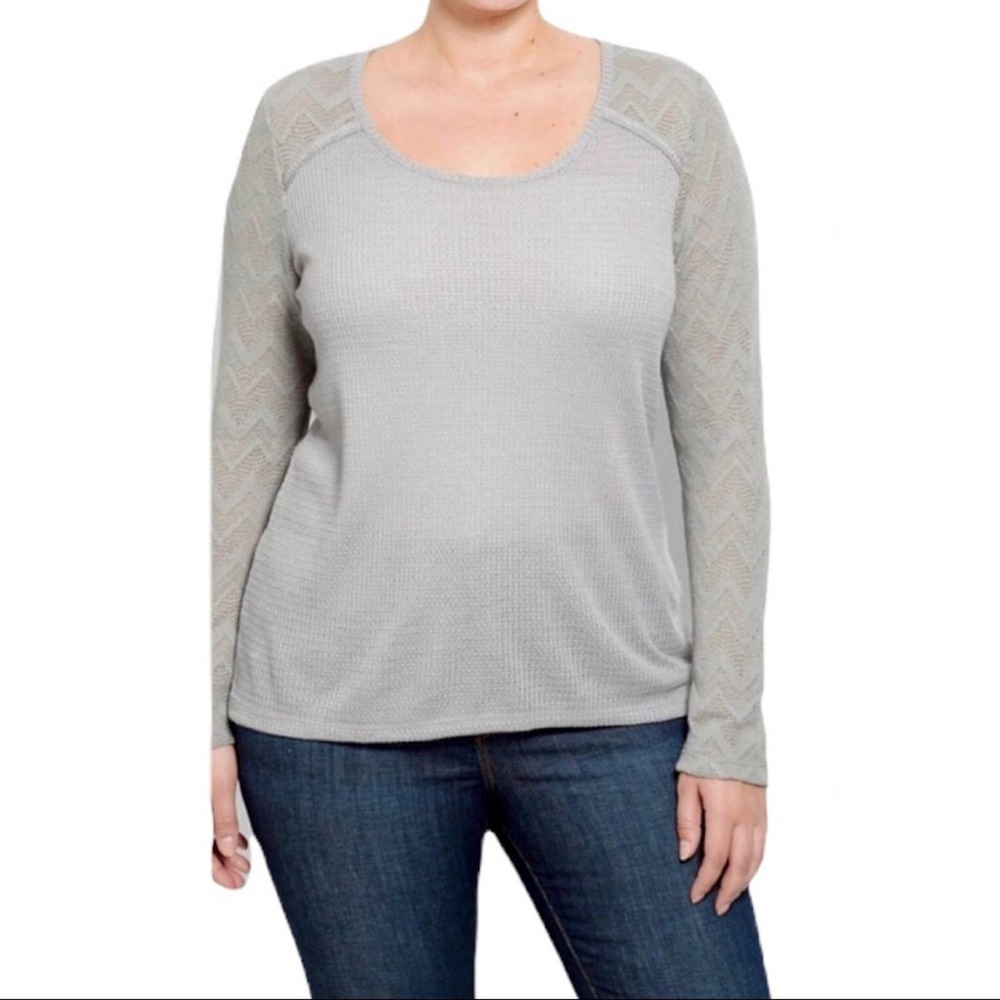 LUCKY BRAND | Gray Ginny Lace Thermal Knit Long Sleeve Top